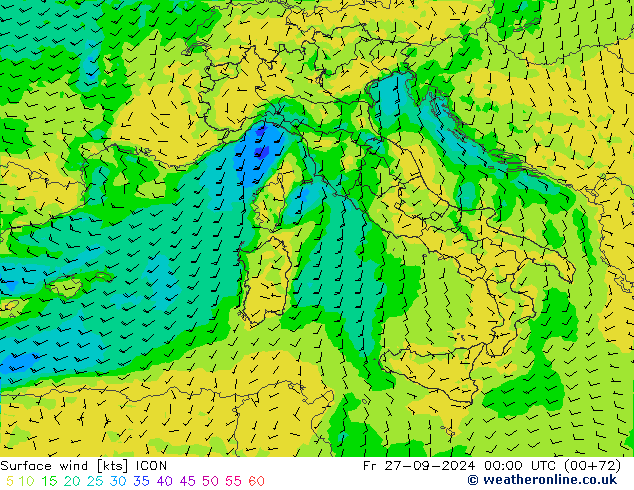 Surface wind ICON Pá 27.09.2024 00 UTC