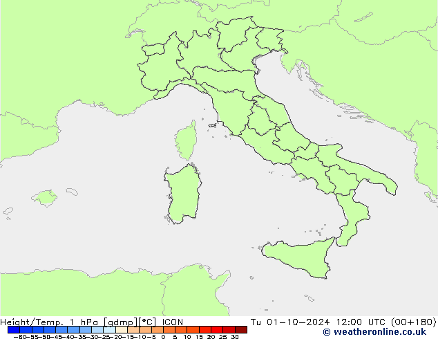 Yükseklik/Sıc. 1 hPa ICON Sa 01.10.2024 12 UTC