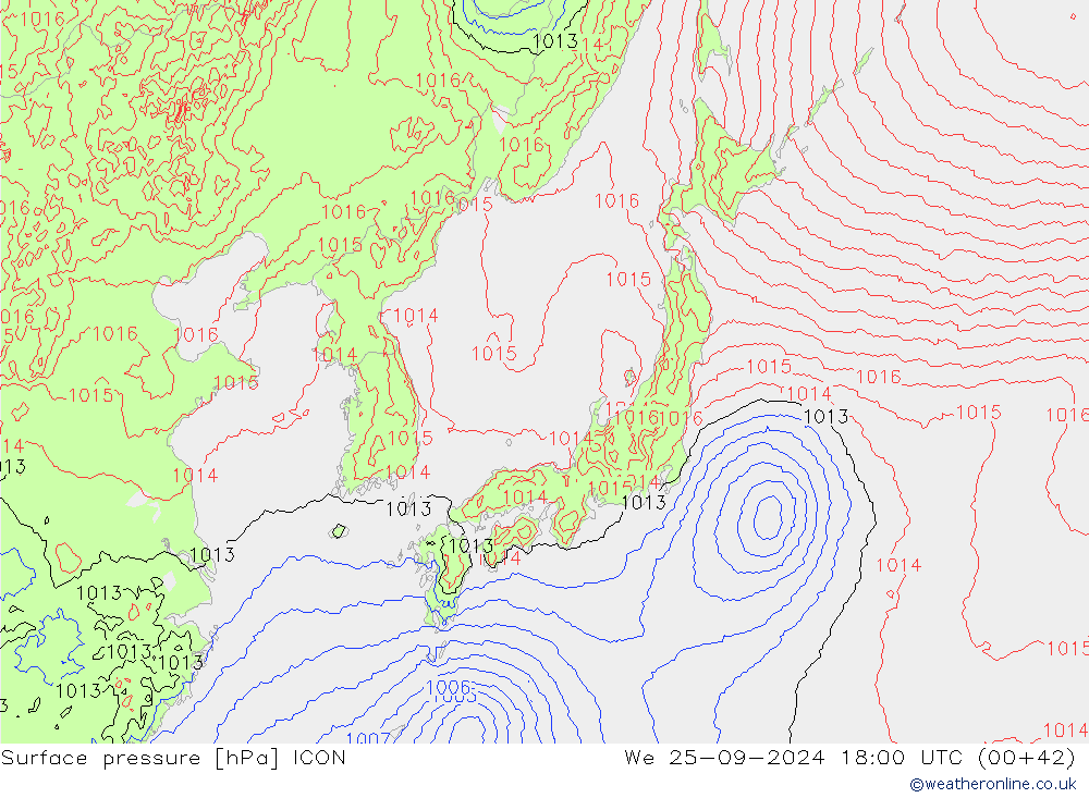 Pressione al suolo ICON mer 25.09.2024 18 UTC