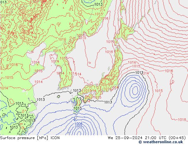 Pressione al suolo ICON mer 25.09.2024 21 UTC