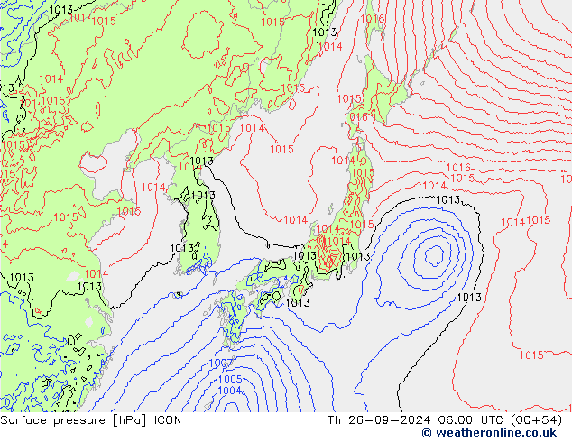 Surface pressure ICON Th 26.09.2024 06 UTC