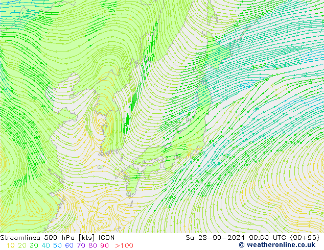 Streamlines 500 hPa ICON Sa 28.09.2024 00 UTC