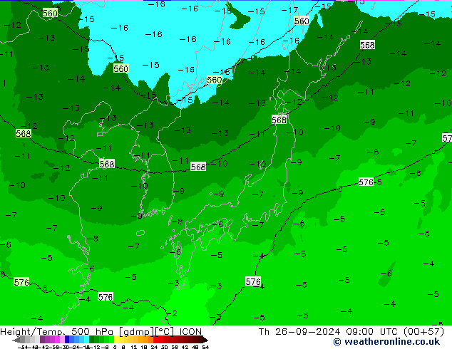 Height/Temp. 500 hPa ICON czw. 26.09.2024 09 UTC