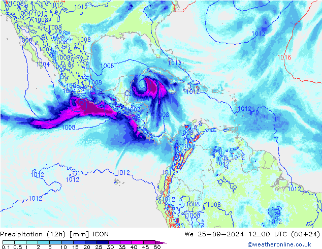 Precipitación (12h) ICON mié 25.09.2024 00 UTC