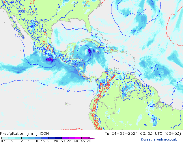 Srážky ICON Út 24.09.2024 03 UTC