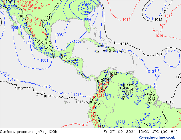 Luchtdruk (Grond) ICON vr 27.09.2024 12 UTC