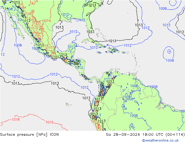 Surface pressure ICON Sa 28.09.2024 18 UTC