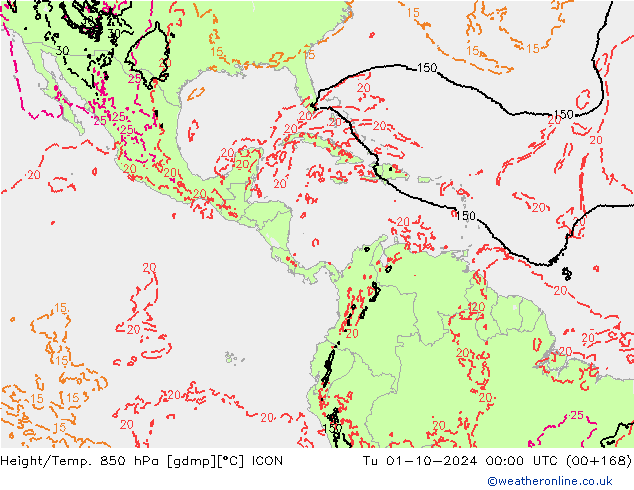 Yükseklik/Sıc. 850 hPa ICON Sa 01.10.2024 00 UTC