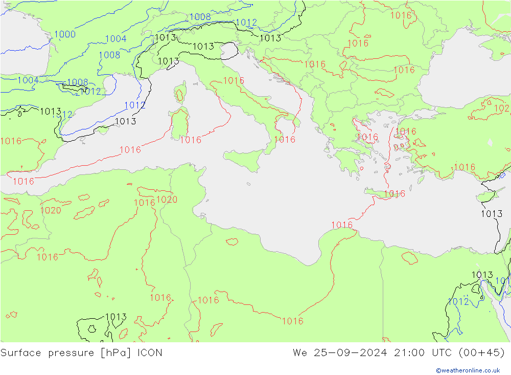 Atmosférický tlak ICON St 25.09.2024 21 UTC