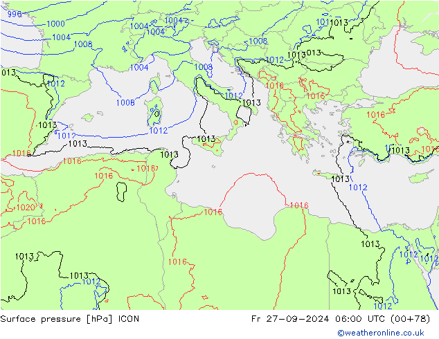 pressão do solo ICON Sex 27.09.2024 06 UTC