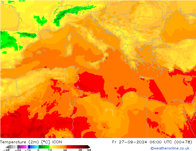 Temperatura (2m) ICON ven 27.09.2024 06 UTC