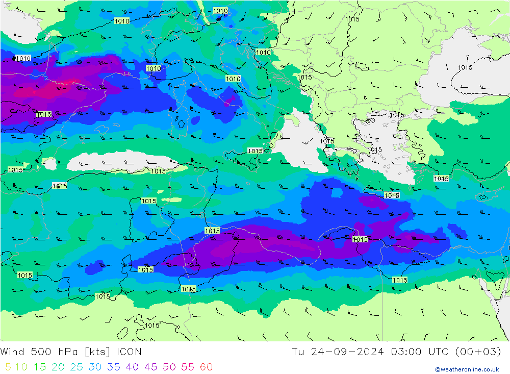 wiatr 500 hPa ICON wto. 24.09.2024 03 UTC