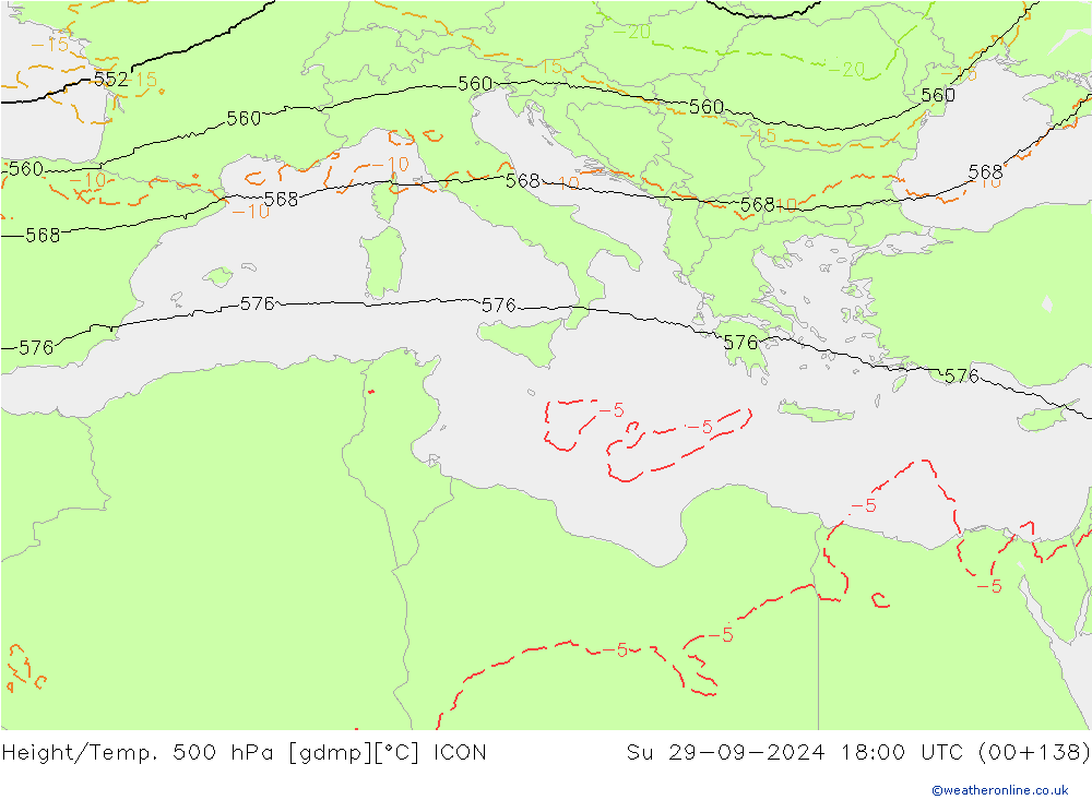 Height/Temp. 500 гПа ICON Вс 29.09.2024 18 UTC