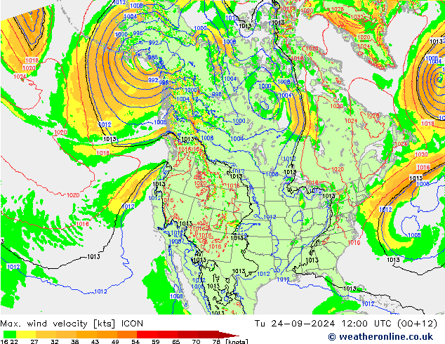 Max. wind velocity ICON  24.09.2024 12 UTC