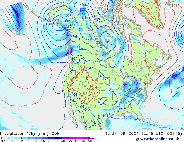 Precipitation (6h) ICON Tu 24.09.2024 18 UTC