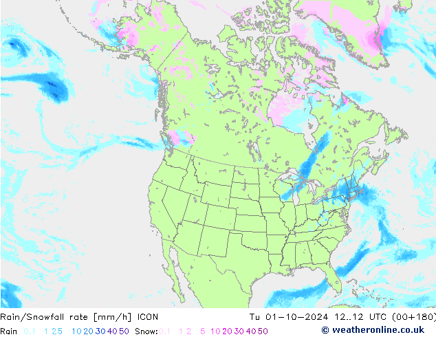 Rain/Snowfall rate ICON Tu 01.10.2024 12 UTC