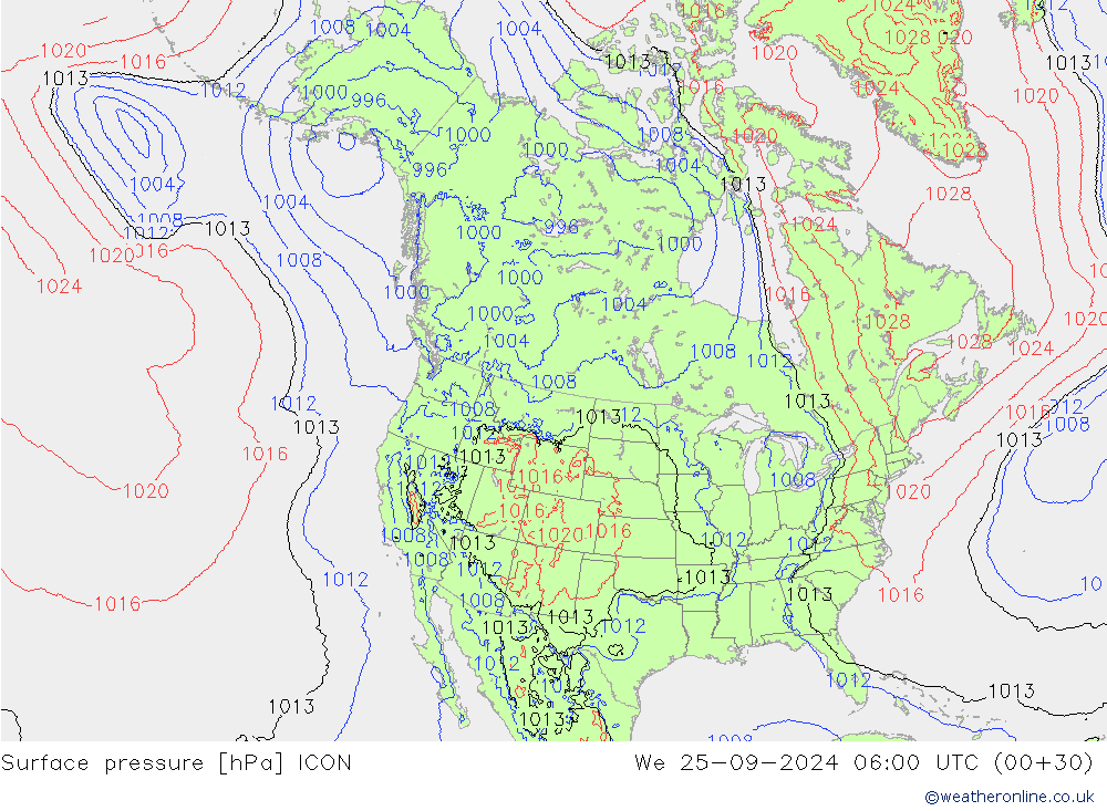 Atmosférický tlak ICON St 25.09.2024 06 UTC