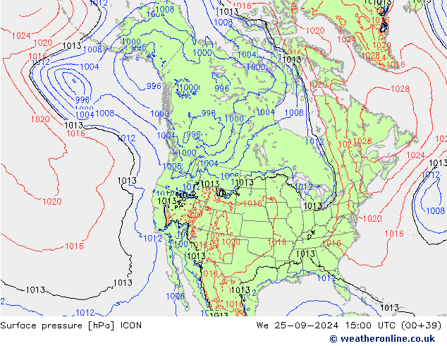 Surface pressure ICON We 25.09.2024 15 UTC