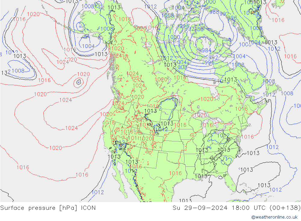 Surface pressure ICON Su 29.09.2024 18 UTC