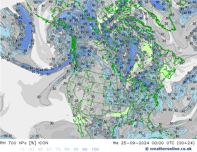 RH 700 hPa ICON St 25.09.2024 00 UTC