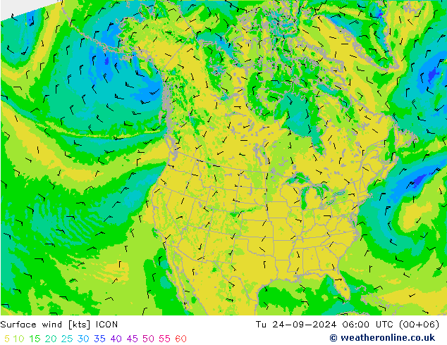 Wind 10 m ICON di 24.09.2024 06 UTC