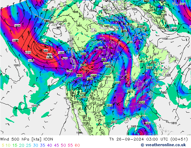 wiatr 500 hPa ICON czw. 26.09.2024 03 UTC