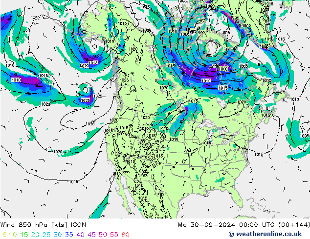 Vento 850 hPa ICON lun 30.09.2024 00 UTC