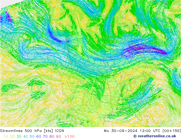 ветер 500 гПа ICON пн 30.09.2024 12 UTC