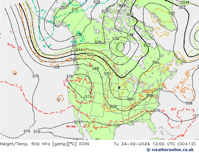 Height/Temp. 500 гПа ICON вт 24.09.2024 12 UTC