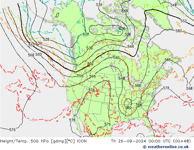 Height/Temp. 500 hPa ICON Do 26.09.2024 00 UTC