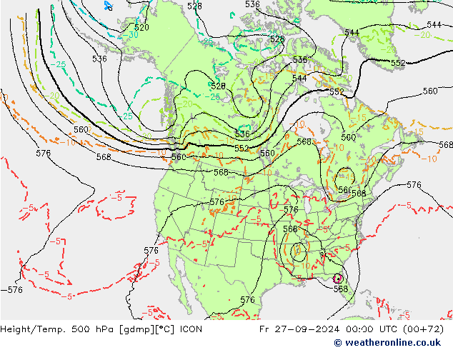 Géop./Temp. 500 hPa ICON ven 27.09.2024 00 UTC