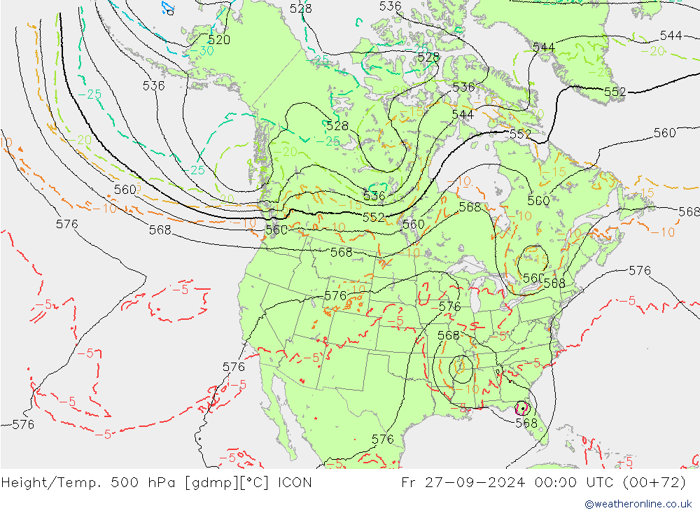 Height/Temp. 500 hPa ICON ven 27.09.2024 00 UTC