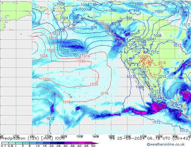 Precipitazione (12h) ICON mer 25.09.2024 18 UTC