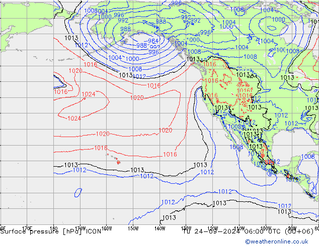 Surface pressure ICON Tu 24.09.2024 06 UTC