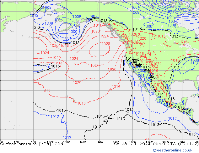 pression de l'air ICON sam 28.09.2024 06 UTC