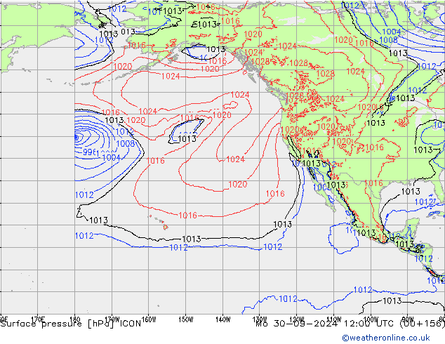 Pressione al suolo ICON lun 30.09.2024 12 UTC