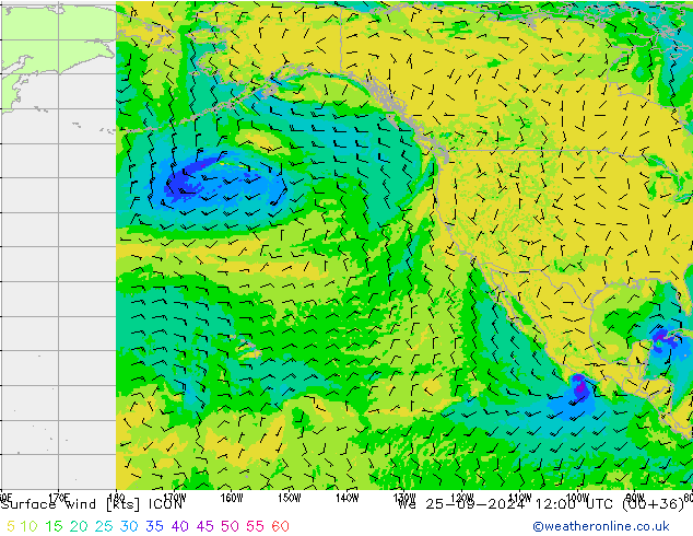 Surface wind ICON We 25.09.2024 12 UTC