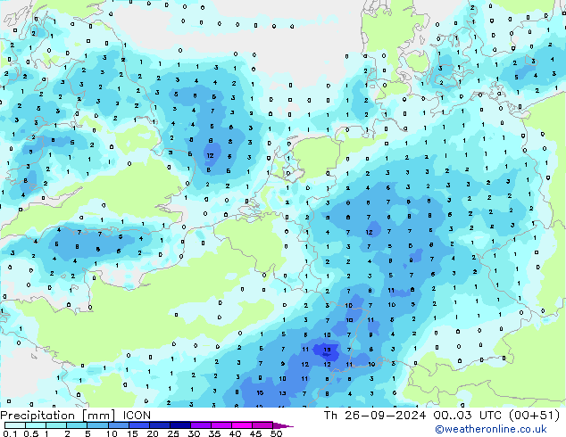 precipitação ICON Qui 26.09.2024 03 UTC