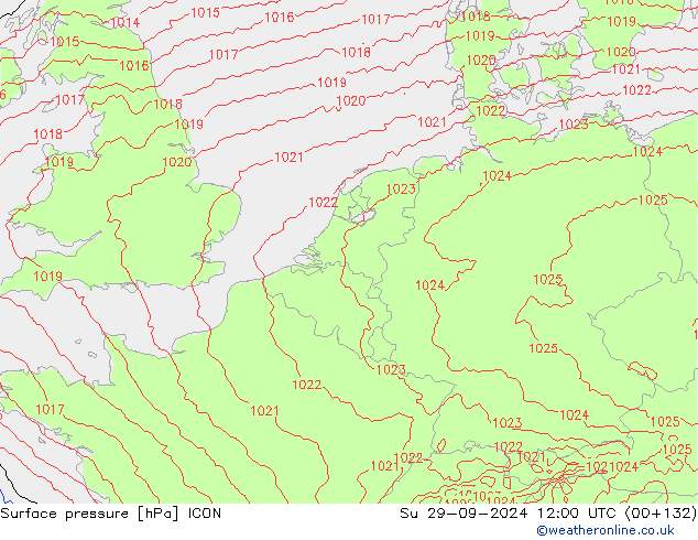 Surface pressure ICON Su 29.09.2024 12 UTC