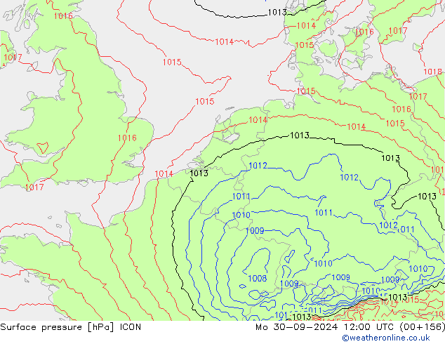 Surface pressure ICON Mo 30.09.2024 12 UTC