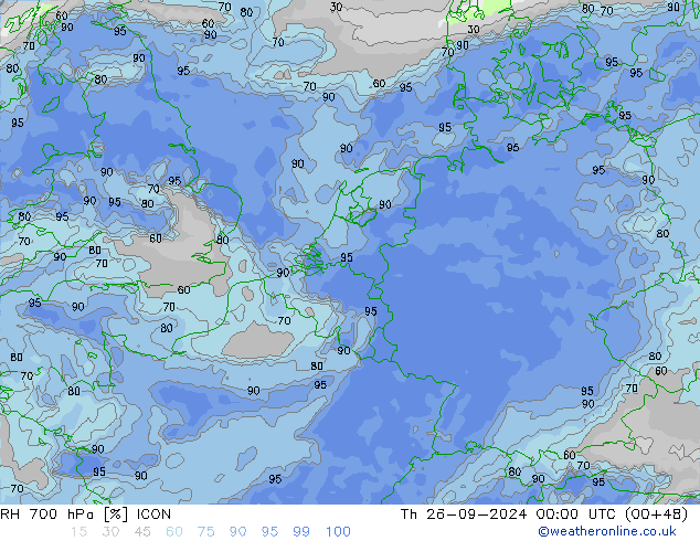 RH 700 hPa ICON Th 26.09.2024 00 UTC