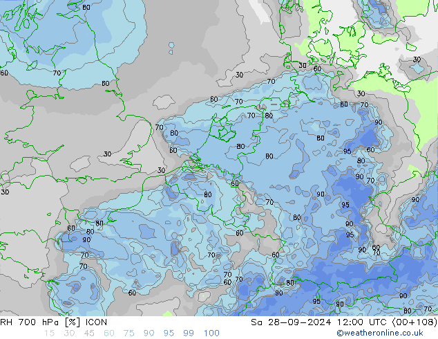 RH 700 hPa ICON So 28.09.2024 12 UTC