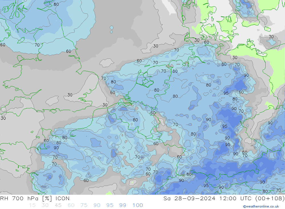 RH 700 hPa ICON So 28.09.2024 12 UTC