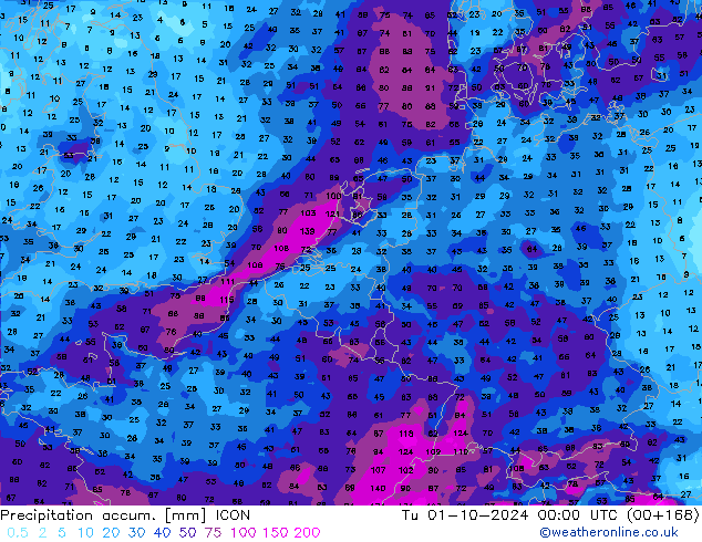 Precipitación acum. ICON mar 01.10.2024 00 UTC