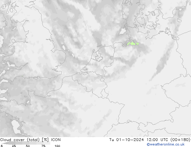 Cloud cover (total) ICON Tu 01.10.2024 12 UTC