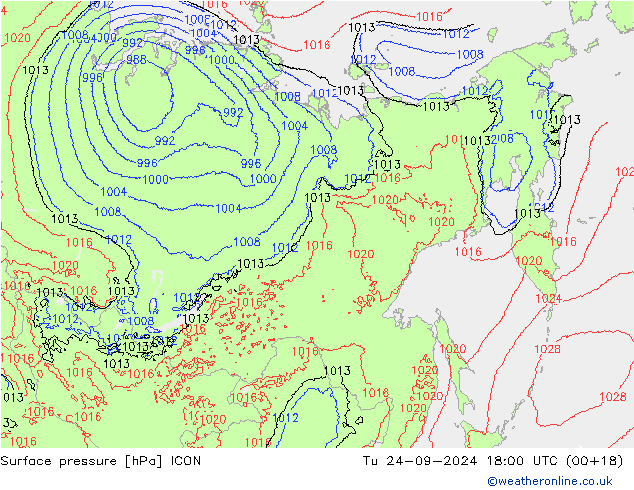 Surface pressure ICON Tu 24.09.2024 18 UTC