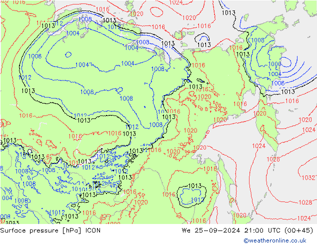 Yer basıncı ICON Çar 25.09.2024 21 UTC