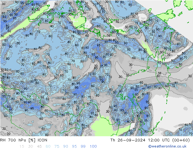 RH 700 hPa ICON Th 26.09.2024 12 UTC