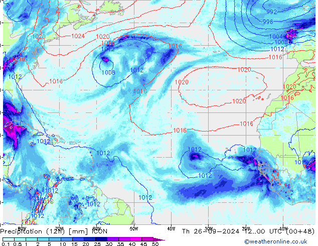 Precipitation (12h) ICON Th 26.09.2024 00 UTC