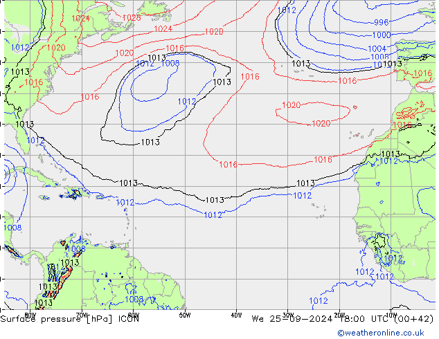 Surface pressure ICON We 25.09.2024 18 UTC